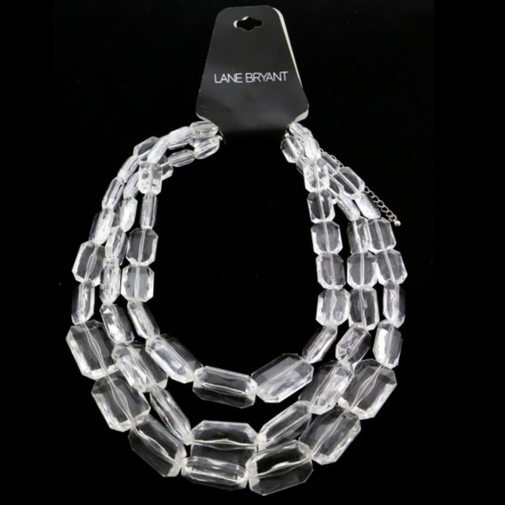 Lane Bryant triple strand clear beaded necklace